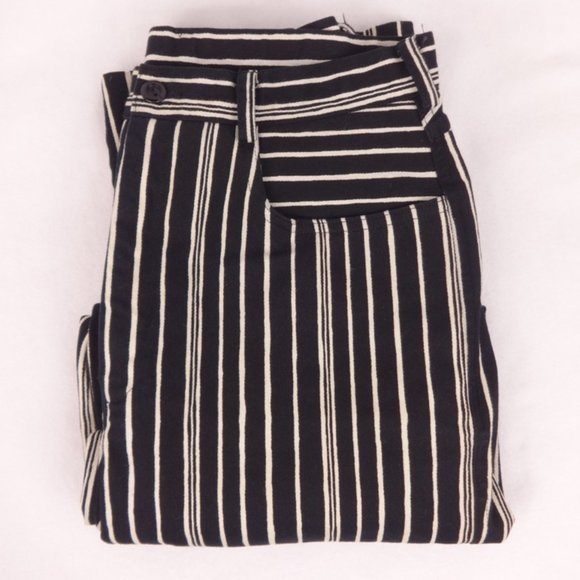 High Waist Jeans 80s Black White striped Size 8 Vintage Straight Leg Stretchy - Picture 1 of 9